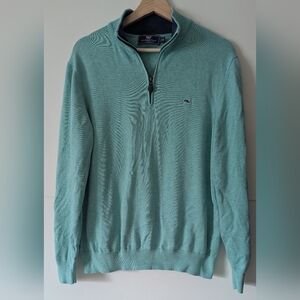 Last Call⭐Vineyard Vines Medium Saltwater Quarter Zip Aqua Blue & Navy Cotton